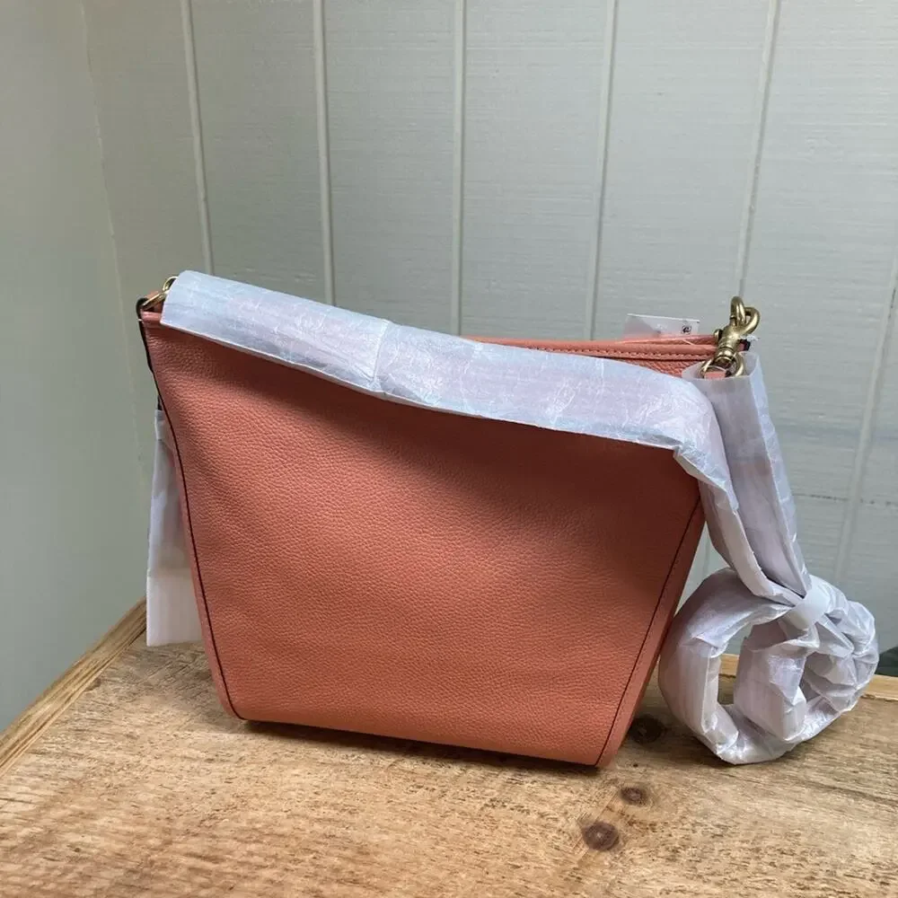 New Coach Purse Coral Pebbled Leather Shoulder Bag Crossbody